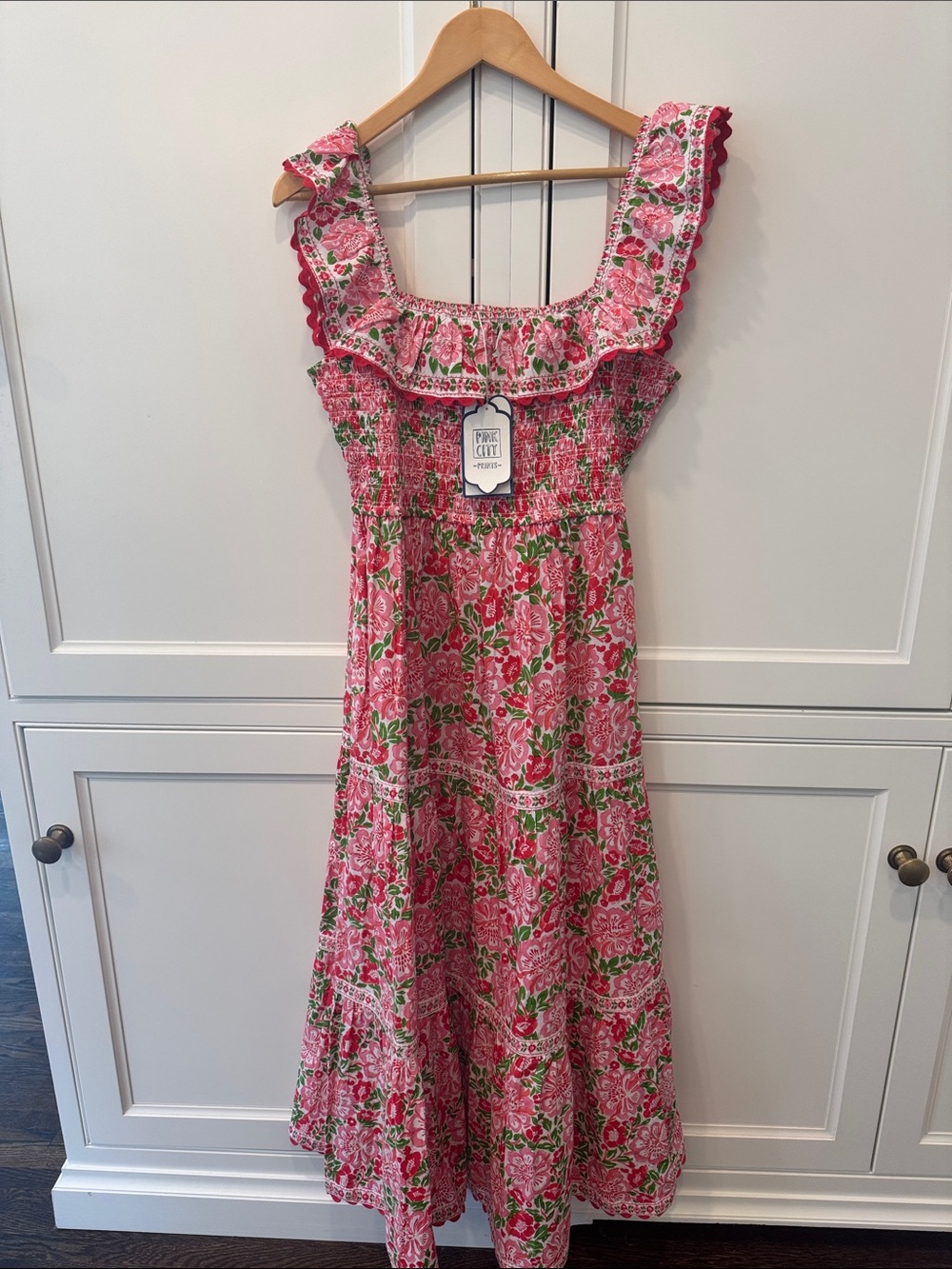 Smocked Ruffle Pink Floral Maxi Dress